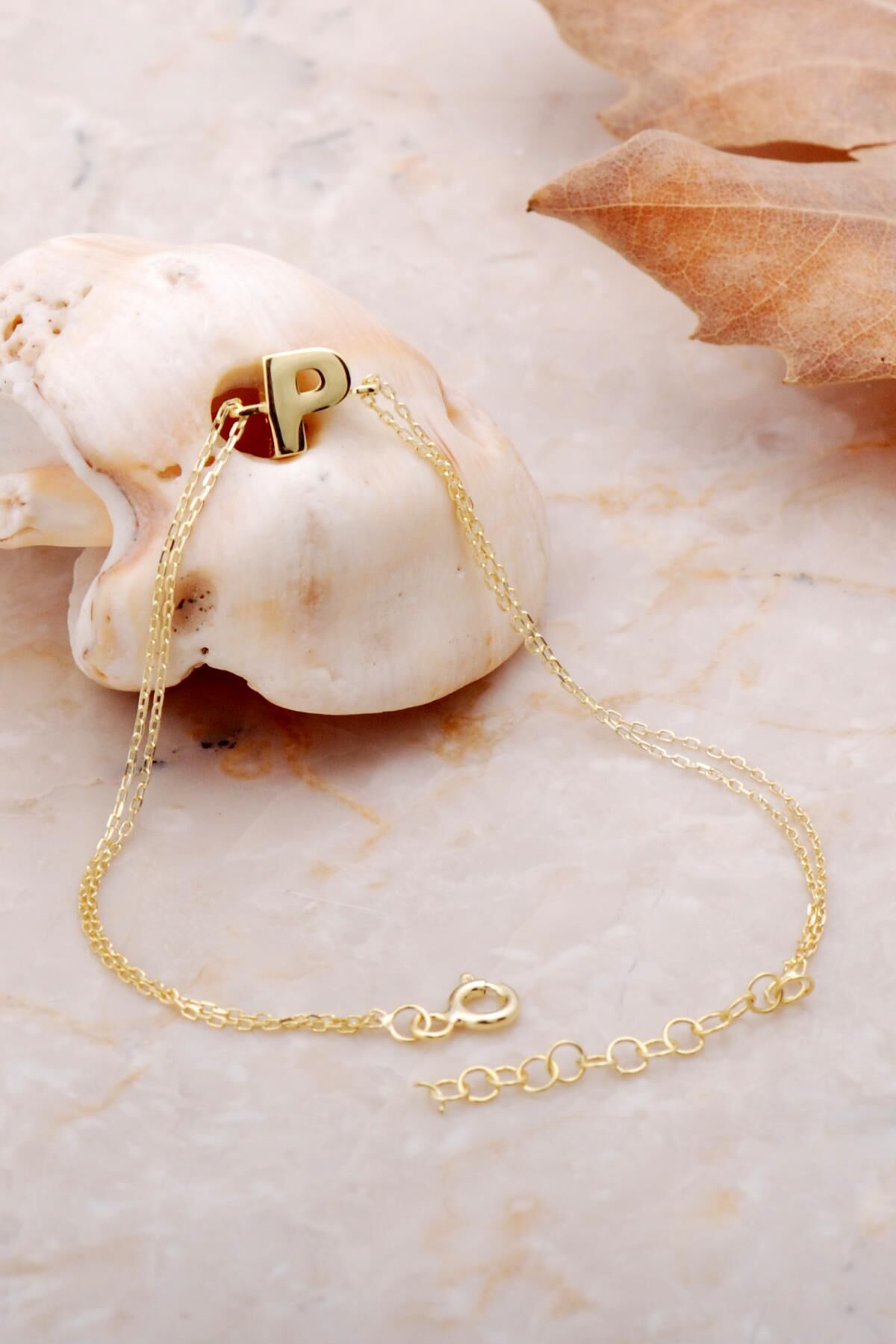 P Harfi Altın Kaplama Gümüş Bileklik 4238