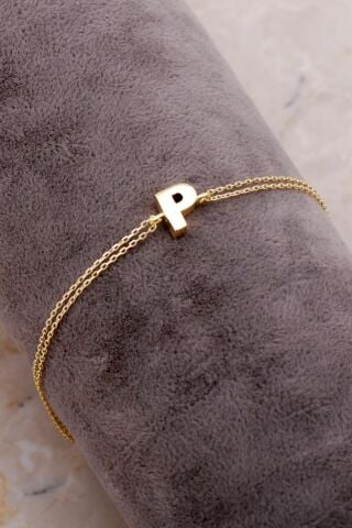 P Harfi Altın Kaplama Gümüş Bileklik 4238
