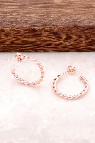 El Sarması Orta Boy Rose Gümüş Halka Küpe 2176