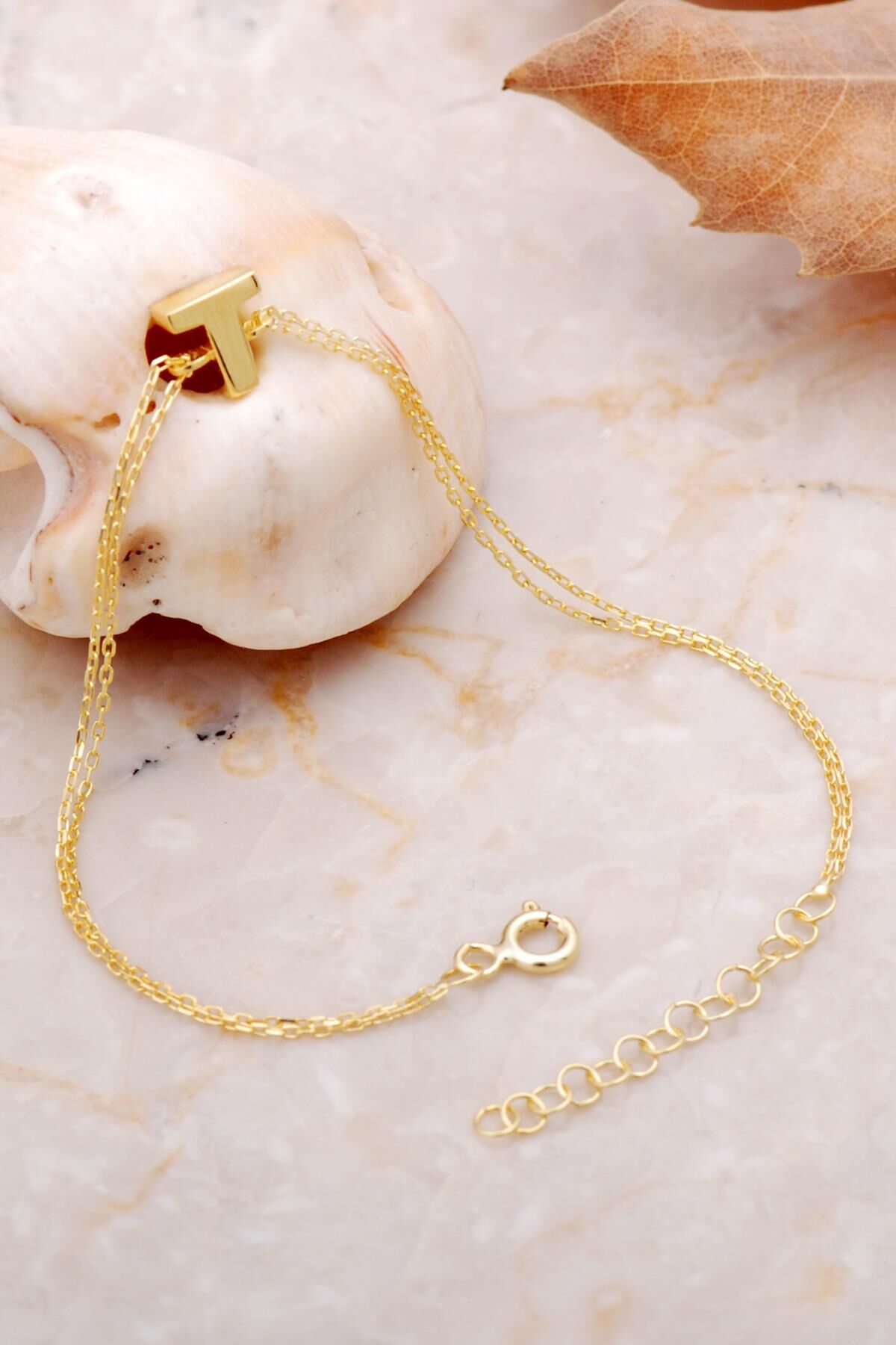 T Harfi Altın Kaplama Gümüş Bileklik 4247