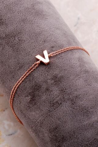 V Harfi Rose Gümüş Bileklik 4255