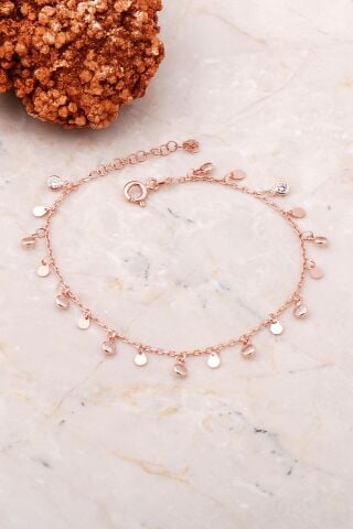 Pullu Sallantılı Taşlı Damla Rose Gümüş Bileklik 3730