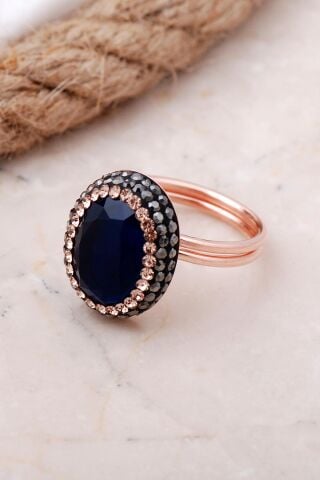 Safir Taşlı Rose Gümüş Yüzük 3461