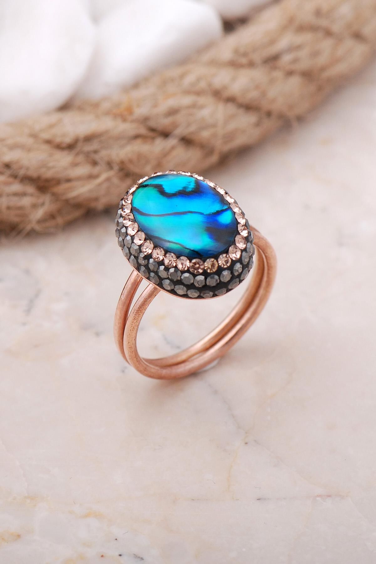 Okyanus Sedefi Taşlı Rose Gümüş Yüzük 3466