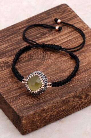Peridot Taşlı Makrome Rose Gümüş Bileklik 3044