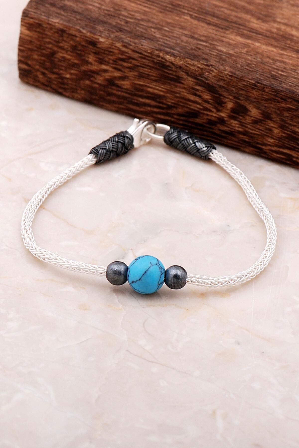 Kazaziye İşlemeli Turkuaz Gümüş Bileklik 3263