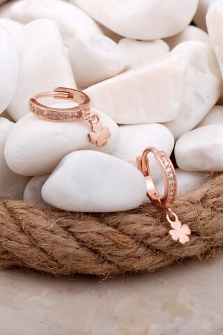 Yonca Rose Gümüş Halka Küpe 5810