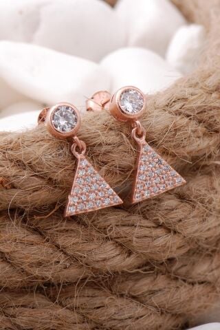 Üçgen Rose Gümüş Küpe 5731