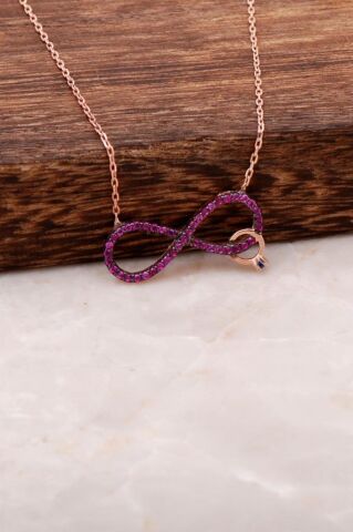 Rubin Taşlı Sonsuzluk Tasarımlı Rose Gümüş Kolye 1681