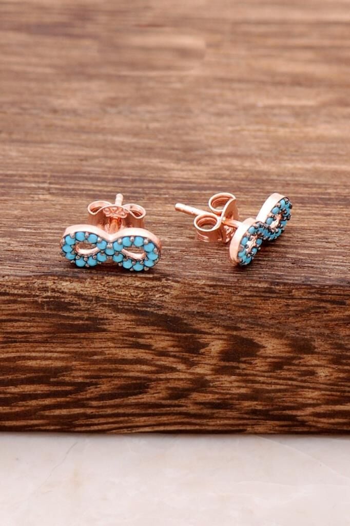 Sonsuzluk Turkuaz Taşlı Rose Gümüş Küpe 3782