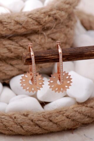 Kar Tanesi Taşlı Rose Halka Gümüş Küpe 5748