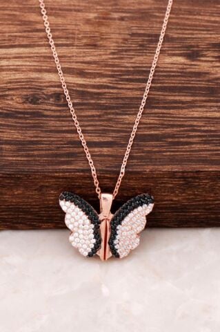 Kelebek Tasarım Rose Gümüş Kolye 2850