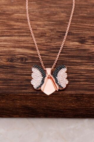 Kelebek Tasarım Rose Gümüş Kolye 2850