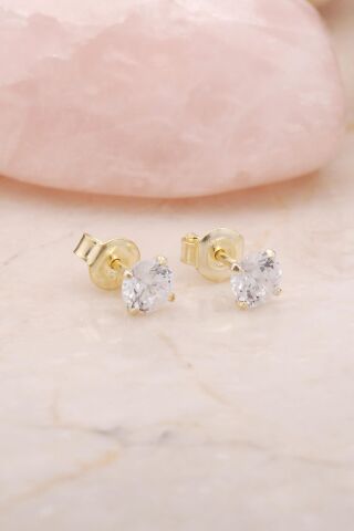 Altın Yaldızlı Gümüş 4 Mm Tek Taş Küpe 4785