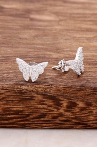 Kelebek Tasarımlı Taşlı Gümüş Küpe 3810