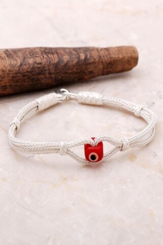 Kazaziye İşlemeli Nazar Boncuklu Gümüş Bileklik 3461