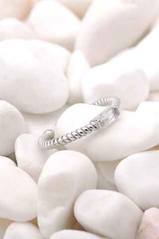 Baget Sarma Rodyumlu Gümüş Tasarım Yüzük 3482