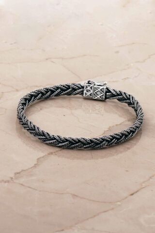 Hasır Örgü Elişi 21,5 Cm Gümüş Erkek Bileklik 4778