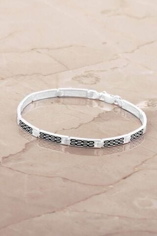 Desenli 21 Cm Gümüş Erkek Bileklik 4785