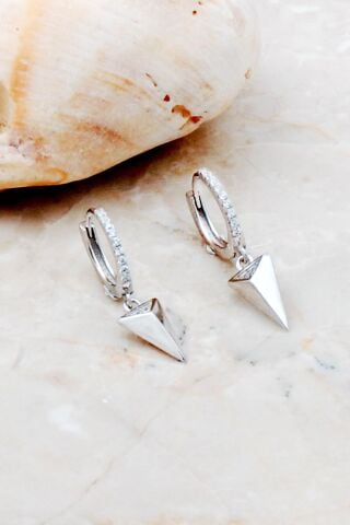 Piramit Rodyumlu Gümüş Küpe 5275