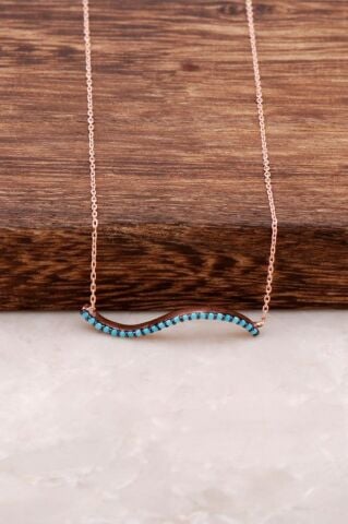 Turkuaz Taşlı Rose Gümüş Kolye 1011