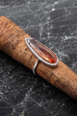 Damla Renk Değiştiren Sultan Taşlı Rodyumlu Gümüş Yüzük 5978