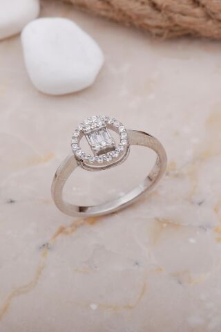 Baget Yuvarlak Rodyumlu Gümüş Yüzük 3649