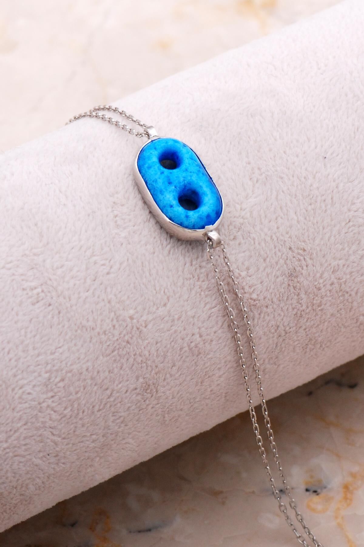 Süryani Nazar Boncuğu Rodyumlu Gümüş Bileklik 4299