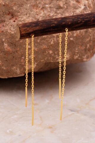 Altın Kaplama Çubuk Zincir Küpe 6090