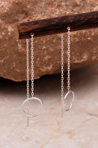 Halka Rodyumlu Gümüş Zincir Küpe 6093