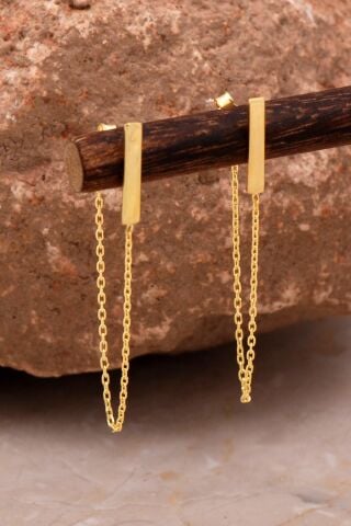 Plaka Altın Kaplama Gümüş Zincir Küpe 6098