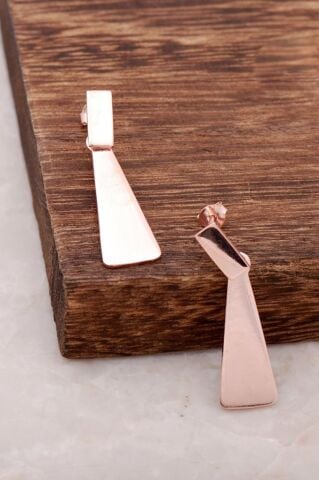 Rose Gümüş Elişi Üçgen Tasarım Küpe 3885