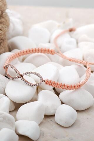 Sonsuzluk Rose Gümüş Makrome Bileklik 3856