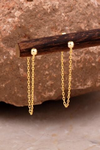 Top Tasarım Altın Kaplama Gümüş Zincir Küpe 6105