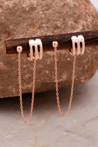 Taşsız Rose Zincirli Gümüş Kıkırdak Küpe 6110