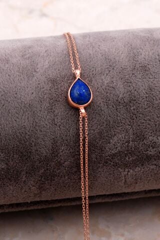 Doğal Lapis Lazuli Taşlı Damla Mini Rose Gümüş Bileklik 4125