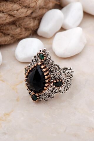 Telkari Elişi Taşlı Gümüş Yüzük 3230