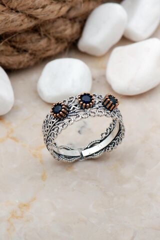 Telkari Elişi Gümüş Taşlı Yüzük 3241