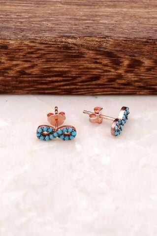 Turkuaz Taşlı Sonsuzluk Rose Gümüş Küpe 1053