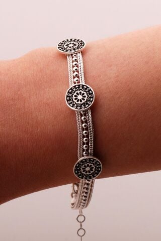 Anadolu Motifli Hasır Elişi Tasarım Gümüş Bileklik 4324