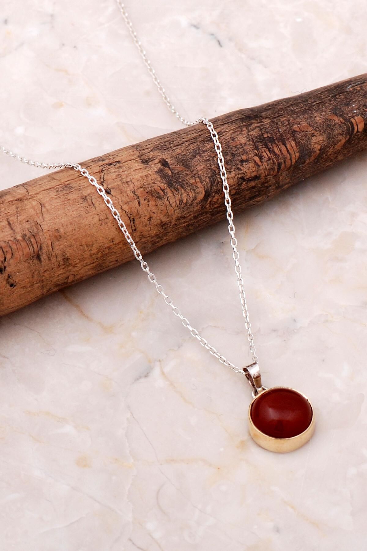 Akik Elişi Trend Gümüş Kolye 6932