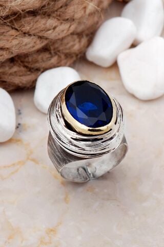 Safir Taşlı Tel Sarma Elişi Gümüş Yüzük 3270