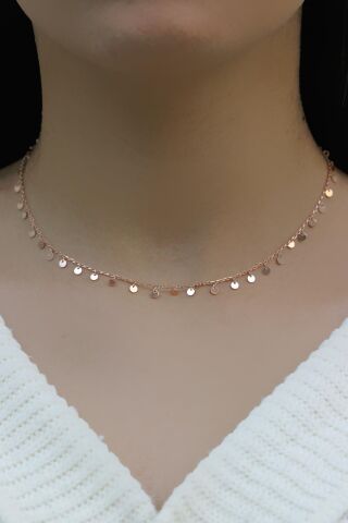 Rose Gümüş Pullu 40 Cm Choker Kolye 6940