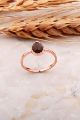 Smoky Taşlı Damla Rose Gümüş Yüzük 3664