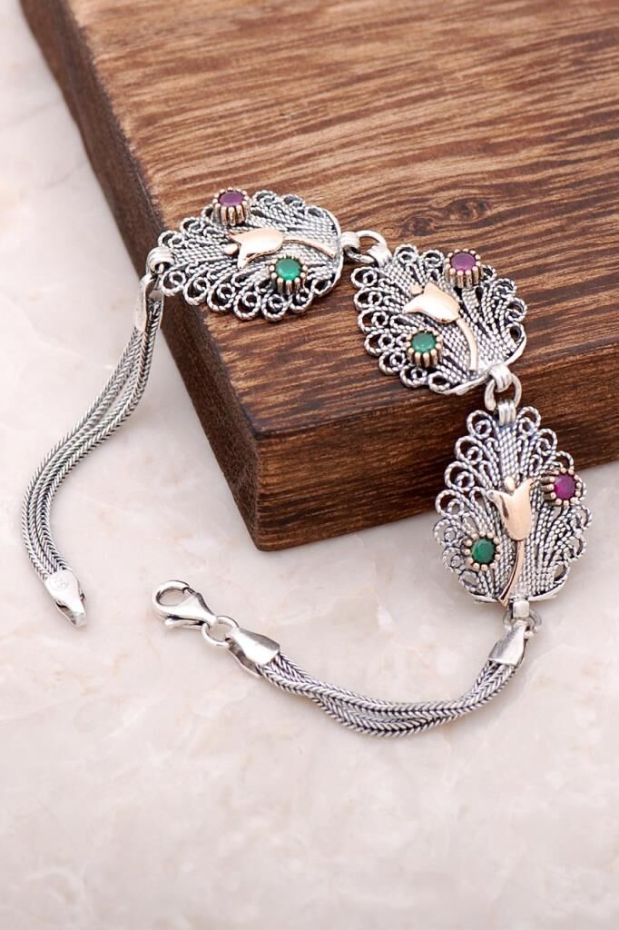 Laleli Telkari İşlemeli Gümüş Bileklik 2939