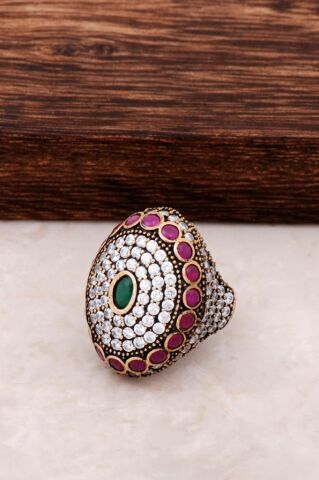 Zirkon ve Kök Yakut Taşlı Gümüş Yüzük 723