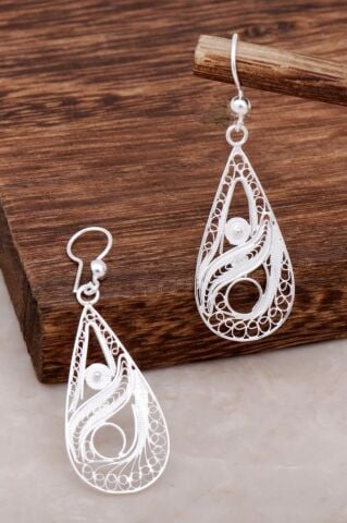 Damla Tasarım Telkari Sallantılı Gümüş Küpe 4611