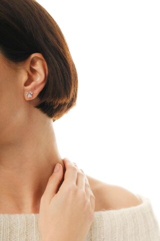 Pati Rodyumlu Mini Gümüş Küpe 7384