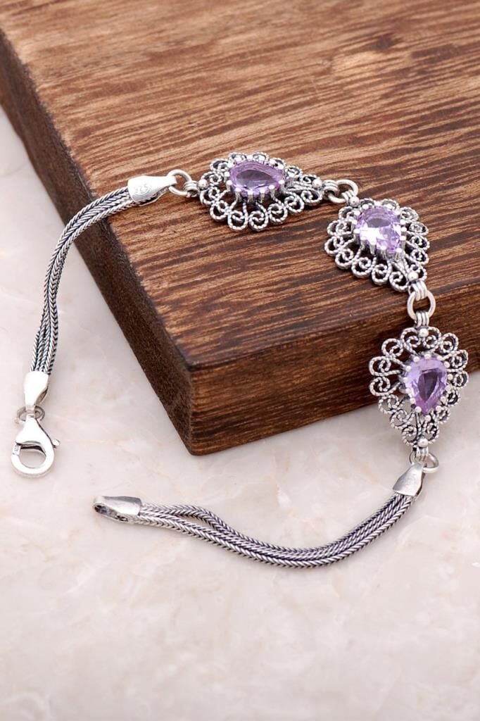 Quartz Taşlı Telkari İşlemeli Gümüş Bileklik 2954