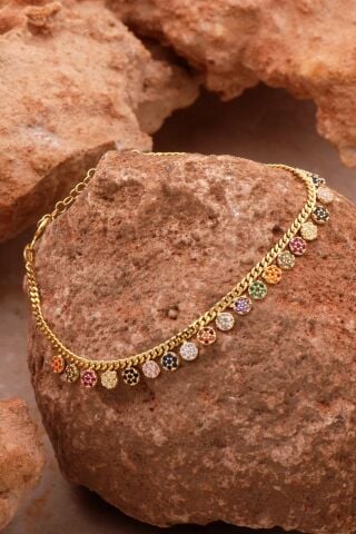 Gurmet Mix Taşlı Altın Kaplama Gümüş Bileklik 4367